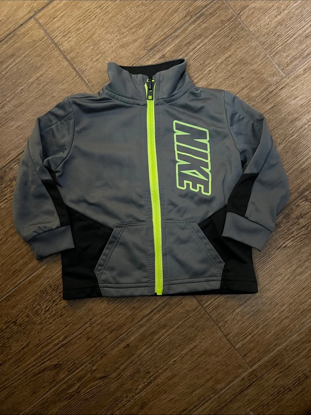 Nike Gray and Neon Green Kids lightweight Jacket with Full Zip Front